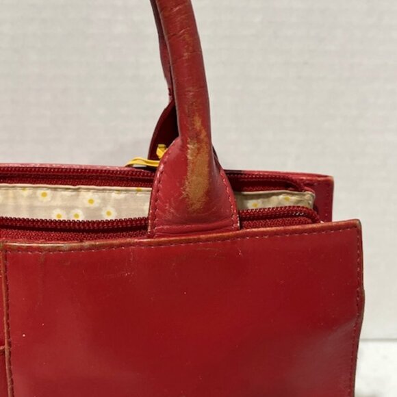 VTG Radley Red Leather Multicompartment Handbag Scottie Dog Logo Floral - Picture 13 of 16